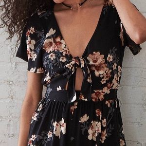 Floral front tie romper